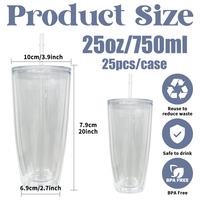 Gobelets en plastique à double paroi de 25oz avec couvercles gobelets en acrylique transparent à paillettes pour boule à neige Gobelets en plastique de 25oz pour enveloppes UV DTF