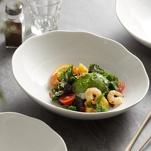 round Rock White Porcelain Rice Bowls with Stone Pattern Noodle <b>Soup</b> & Salad Bowls for Parties - Product Image 2