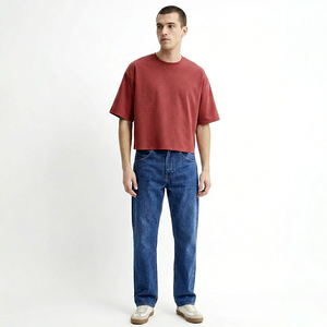 Camiseta de Manga Corta Roja Extra Grande para Hombre, 100% Algodón, Cuello Redondo, Estilo Informal, Jersey Liso - Product Image 1