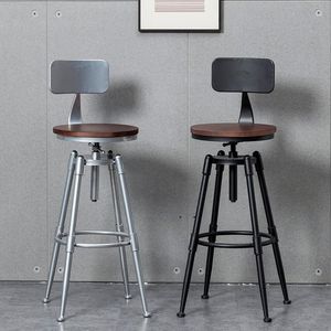 <span class=keywords><strong>Chaise</strong></span> <span class=keywords><strong>de</strong></span> <span class=keywords><strong>bar</strong></span> <span class=keywords><strong>de</strong></span> style industriel rétro américain, pivotante, réglable en hauteur, en bois massif, avec dossier et accoudoirs en fer, pour la maison et les restaurants - Product Image 1