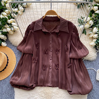 Chemises amples à manches longues pour femmes, broderie papillon, boutonnées, pour l'été et le quotidien