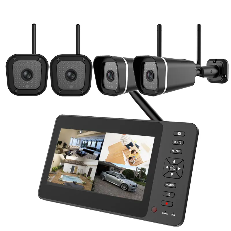 7 pulgadas lcd 720 4CH 2,4G inalámbrico cctv sistema de cámara de seguridad para el hogar