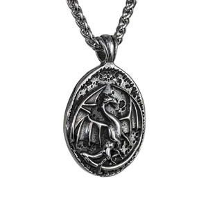 Collar con colgante ovalado de dragón de acero inoxidable yunique para hombre, estilo punk, diseño de animales en relieve, joyería de moda - Product Image 1