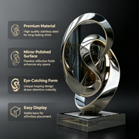 Sculpture abstraite en acier inoxydable poli miroir, grande statue décorative d'intérieur pour hall d'hôtel, villa, bureau de vente