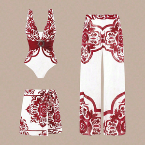 Nouveau <span class=keywords><strong>Maillot</strong></span> <span class=keywords><strong>de</strong></span> <span class=keywords><strong>Bain</strong></span> Sexy Tendance à Décolleté Plongeant, Ensemble Bikini Une Pièce et Culotte, <span class=keywords><strong>Maillot</strong></span> <span class=keywords><strong>de</strong></span> <span class=keywords><strong>Bain</strong></span> Imprimé Rétro en Gros - Product Image 4