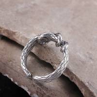 Bague ouverte ajustable en acier inoxydable, motif nœud de corde vintage, texture tressée, bijou tendance, en stock, vente en gros