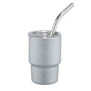 Mini-gobelet en acier inoxydable brillant effet diamant de 2 oz avec paille, pour expresso, liqueur, ou comme tasse à café, design mignon - Product Image 4