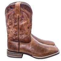 Bottes de cowboy en cuir pour hommes, bout carré, mi-mollet, brodées, bottes d'équitation classiques, chaussures durables