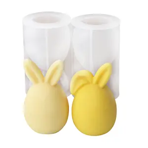 食品级双酚a免费新兔耳形肥皂混凝土花盆模具可爱复活节兔子形状硅胶蜡烛制作模具