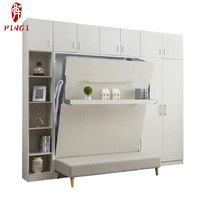 Lit pliant vertical escamotable Lit mural avec canapé Meuble peu encombrant Lit pliant mural en bois Ensemble de meubles chambre à coucher