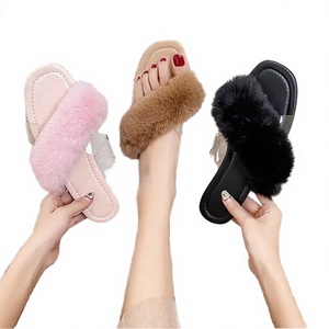 2027 NEW Elegant French Style Cross-Strap Fluffy Outdoor Rubber <b>Sandals</b> Women Summer Fashion Half Mules <b>Flat</b> Slides Soft - Product Image 3