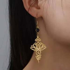 <b>Lotus</b> Flower Dangle Earrings Stainless Steel Yoga Buddhism Pendant Drop Earring Spiritual <b>Jewelry</b> Gift for Women - Product Image 2