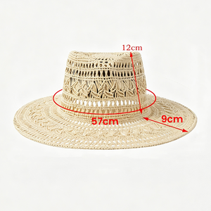 Sombrero Fedora de Paja Calado de Moda para Unisex, de Ala Ancha y Transpirable, para Sol, Verano, Vacaciones en la Playa, Exterior, Casual, <span class=keywords><strong>Gorra</strong></span> <span class=keywords><strong>Tejida</strong></span> - Product Image 3