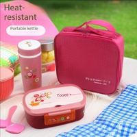 Ensemble de boîte à lunch et bouteille en plastique alimentaire portable pour enfants et étudiants, avec sac isotherme et couverts, bento simple et portable
