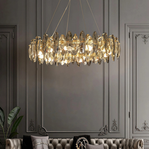 JYLIGHTING Lampadario di Lusso Personalizzato con Cristalli Trasparenti Grigio Fumo, Anello Ovale a Filo, Lampada a Sospensione Moderna <span class=keywords><strong>per</strong></span> Soggiorno - Product Image 2