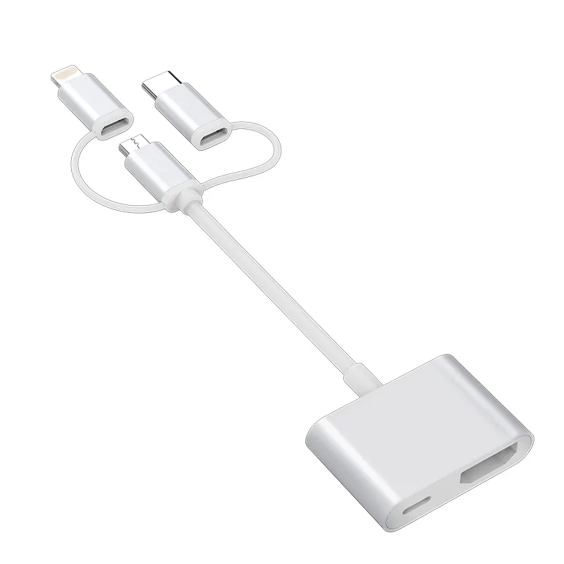 3 ใน 1 USB ประเภท C/8Pin Light ning/Micro USB ถึง HDMI อะแดปเตอร์สําหรับ iPhone iPad มือถือและแล็ปท็อปและทีวีโปรเจคเตอร์