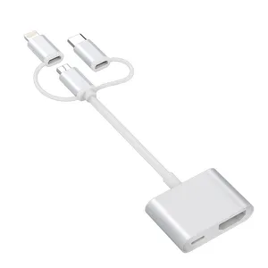 适用于iPhone iPad手机、笔记本电脑和电视投影仪显示器的3合1 USB C/8Pin灯宁/微型USB转HDMI适配器