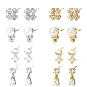 FOXI 100% real 925 silver earrings Summer zircon earring studs 925 sterling silver simple row drilling cz tiny small earrings