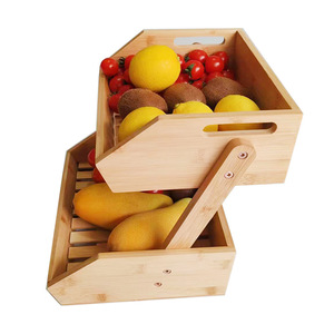 Cesta de almacenamiento de bambú de dos niveles, apilable, para frutas, verduras y pan, para uso en la cocina, el hogar y la sala de estar. - Product Image 4