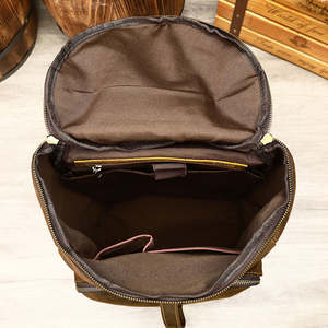 Sac à dos vintage en cuir véritable Crazy Horse, sac à dos étanche pour hommes, grande capacité, voyage en plein air, fermeture à glissière en polyester - Product Image 4