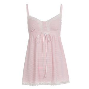 Camiseta sin mangas estilo Y2K 2026 para mujer, con rayas, encaje y cintura con cordones, corte en A, venta al por mayor - Product Image 6