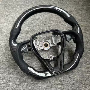 Volant de voiture personnalisé en fibre de carbone avec poignées en cuir blanc pour RAV4 Corolla Camry Yaris <span class=keywords><strong>Sport</strong></span> Design - Product Image 2