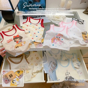 [Personalizzato] Set estivo per bambini in cotone a due pezzi, stile coreano, top per bambini e <span class=keywords><strong>bambine</strong></span>, abbigliamento da casa primavera/estate, senza maniche, con stampa a cartoni animati - Product Image 2
