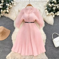 Robe longue plissée élégante pour femme, nouvelle collection été, grande taille, décontractée, pour soirée, en mousseline de couleur unie, durable