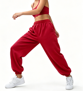 Pantalones Deportivos Holgados Rojos para Mujer, Pantalones Casuales con Cintura Alta Elástica y Cordón Ajustable, con Bolsillos, para Calle, Gimnasio y Descanso - Product Image 4
