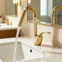 Nouvelle Mitigeur de cuisine monotrou rotatif en laiton brossé or/chrome/noir pour évier, eau chaude et froide, robinet de lavabo de salle de bain