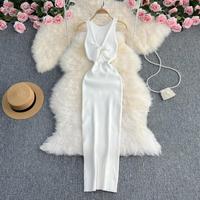 Robe Longue en Maille Tricotée Sexy Tendance Unie Sans Manches Extensible Ajustée pour Femme Vente en Gros