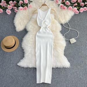 Robe Longue en Maille Tricotée Sexy Tendance Unie <span class=keywords><strong>Sans</strong></span> Manches Extensible Ajustée pour Femme Vente en Gros - Product Image 5
