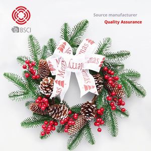 Custom 40Cm Christmas <b>Wreath</b> Garland Red Berry Pe Vine With Ribbon | Door & Wall Decor Sywa40 - Product Image 2