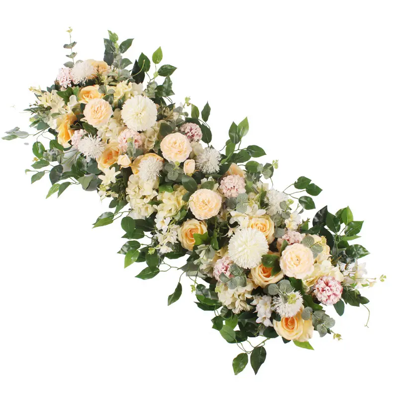 Corredor de flores artificiales de orquídeas Rosas y blancas personalizado, decoración de boda, flores, camino de mesa para decoración de boda