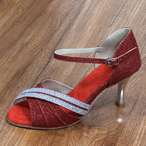LUOQIAO S014 Chaussures de danse latine et <span class=keywords><strong>flamenco</strong></span> pour <span class=keywords><strong>femme</strong></span> en cuir de vachette rouge, nouvelles, pour Tango Argentin, Salsa, Social, à semelle rigide, 7,5 cm, avec strass brillants - Product Image 4