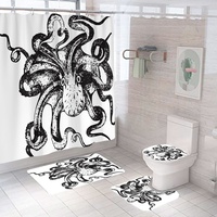 Personnalisé bleu vie marine pieuvre tentacules rideau de douche ensemble 3D salle de bain tissu tapis de bain tapis toilette couverture océan Animal thème