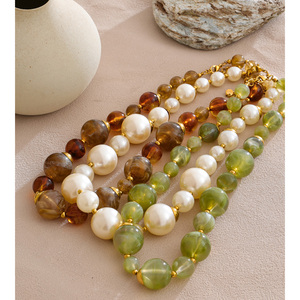 Jinyote 5559 semplice in acciaio inox <span class=keywords><strong>ambra</strong></span> acrilico collana di perle ipoallergenico simulato collana di perle per il regalo - Product Image 2