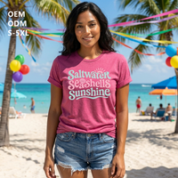 Kaos Oblong Wanita Miami Carnival Beach Fetewear, Kaos Grafis Pesta Siang Hari, Liburan Pantai, Atasan Pesta Lengan Pendek Wanita, Festival OEM