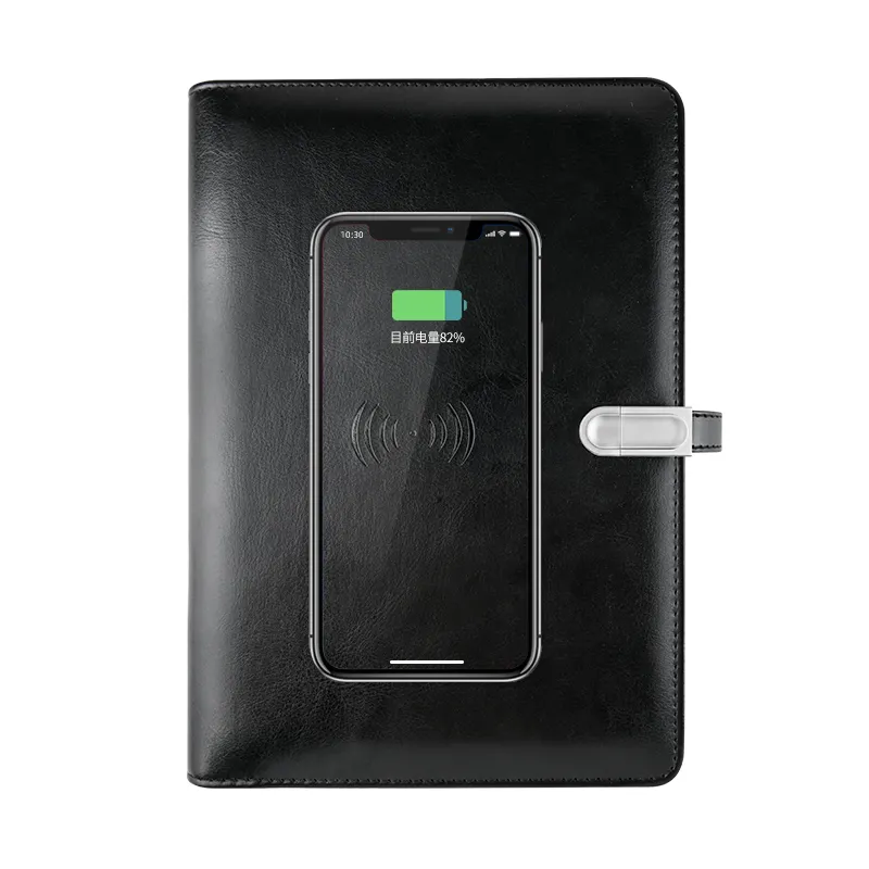 Nuovo aggiornamento a5 agenda organizzatore power bank con lampada a led veloce caricabatterie wireless power bank notebook con lampada usb led