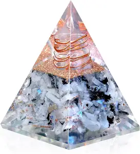 New Inspirational Pyramid for Positivity | Rainbow Moonstone Pyramid for Strength Meditation Healing Crystal Gemstone Pyramid