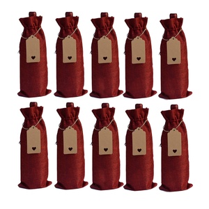 Ensemble de sacs pour bouteilles de vin rouge, 10 pièces, sacs d'emballage cadeau en lin avec cordon de serrage - Product Image 1