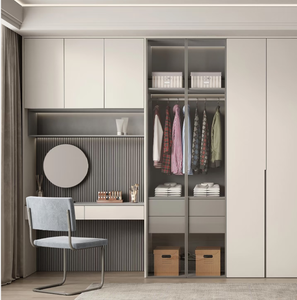 Armoire d'angle moderne en bois massif avec <span class=keywords><strong>bureau</strong></span> <span class=keywords><strong>intégré</strong></span>, coiffeuse en L, portes coulissantes, hauteur réglable, rangement pour <span class=keywords><strong>dressing</strong></span> - Product Image 4