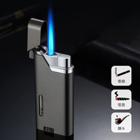Encendedor de Antorcha Recargable de Doble Llama Recta, Mini Llama Azul, para Cigarros y Cigarrillos, Ecológico, Regalo para Fiestas, Logotipo Personalizado, Venta al Por Mayor