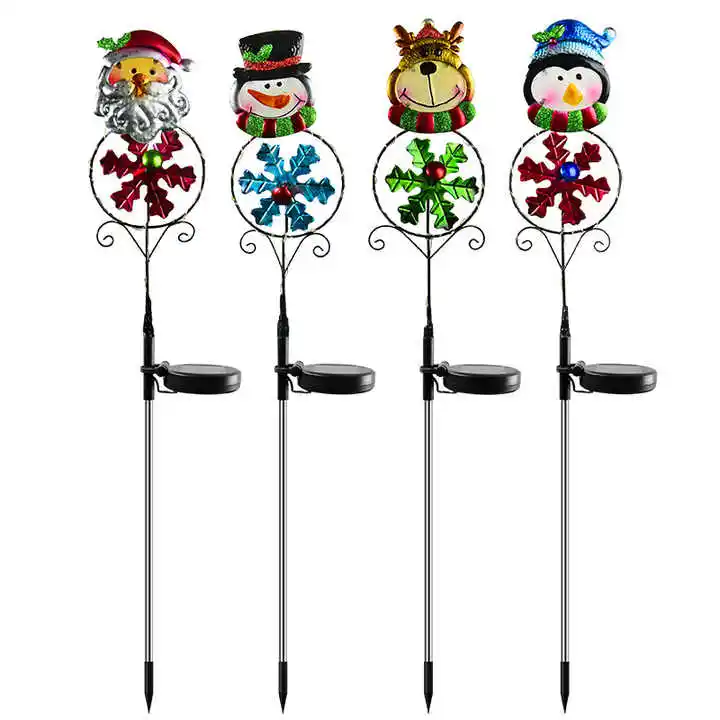 Noël Solaire Jardin Piquet IP65 Mignon Père Noël Elk Pingouin Bonhomme De Neige Voie Extérieure Solaire Lumières Xmas Patio Yard