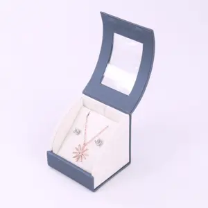 New Design Leather Paper Cover Strong Cardboard Ring Earring Pendant Watch Jewelry Packaging Gift Box With PVC Windows Display