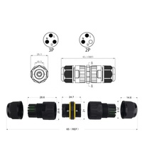 Conector de Cable de Alimentación de Plástico, Conector Electrónico Circular IP68 a Prueba de Agua, Macho y Hembra, M16, 2 y 3 Pines