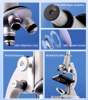 Microscope for Primary and Secondary School Students for Teaching, Magnification 1600x, with Objectives 4x/10x/40x