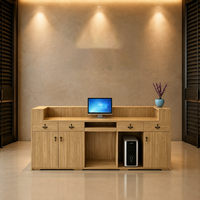 Bureau d'accueil minimaliste de haute qualité avec grille, logo or mat, adoptant le nouveau design chinois et prenant en charge les services de conception personnalisée