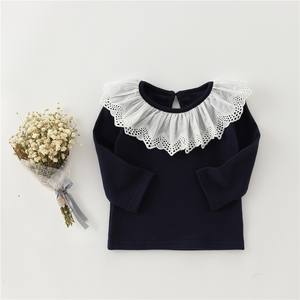 T-shirt bébé 2025 Printemps Nouveau T-shirt enfant à manches longues Col en dentelle Haut de gamme en coton pour filles - Product Image 3