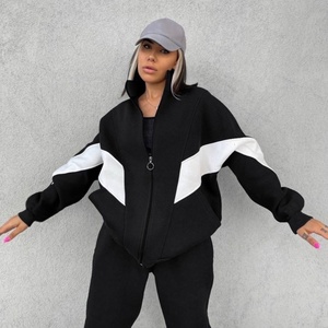 Hot Sale Fashion Women's Contrast Color 2-Piece Set Lined Casual Winter <b>Tracksuit</b> Full Zipper Stand Hoodie Jogger Knitted Plain - Product Image 4